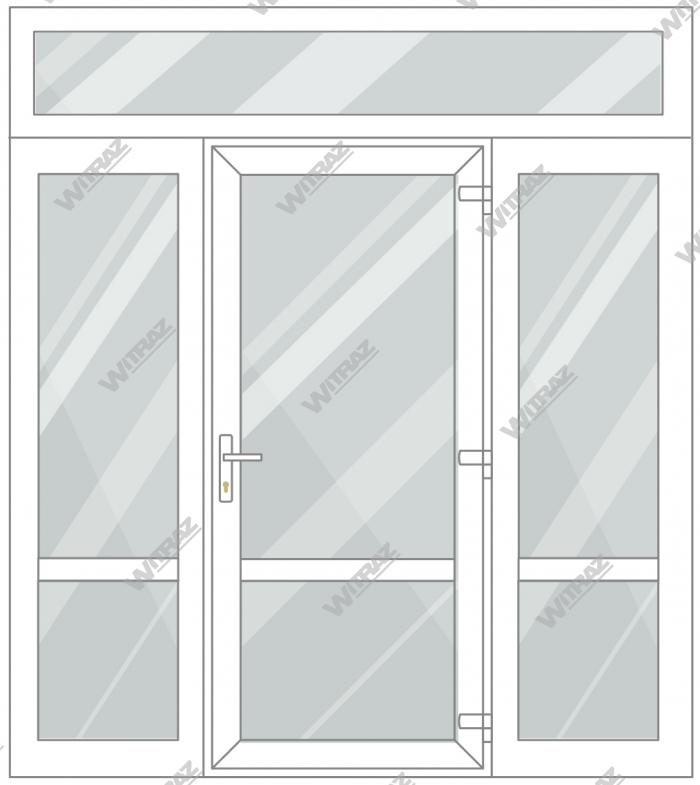 Entrédörrar i PVC med 2 sidofönster och 1 toppfönster - Dörr (glas + glas) + 2 Sidor (glas + glas) + Övre fönster (glas)