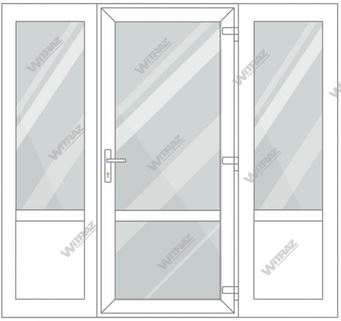 Entrédörrar i PVC med 2 sidofönster - Dörr (glas + glas) + 2 Sidor (glas + PVC)