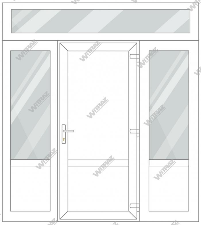 Entrédörrar i PVC med 2 sidofönster och 1 toppfönster - Dörr (PVC + PVC) + 2 Sidor (glas + PVC) + Övre fönster (glas)