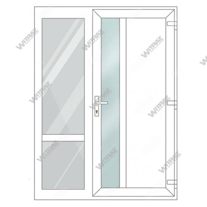 Entrédörrar i PVC med sidofönster - Dörr (matt glas + PVC) + Sida (glas + glas)