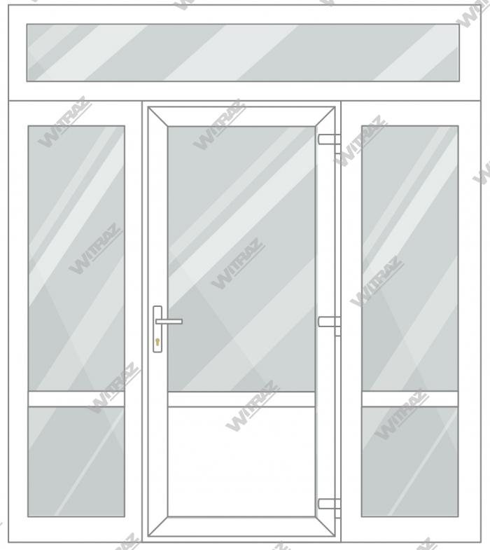 Entrédörrar i PVC med 2 sidofönster och 1 toppfönster - Dörr (glas + PVC) + 2 Sidor (glas + glas) + Övre fönster (glas)