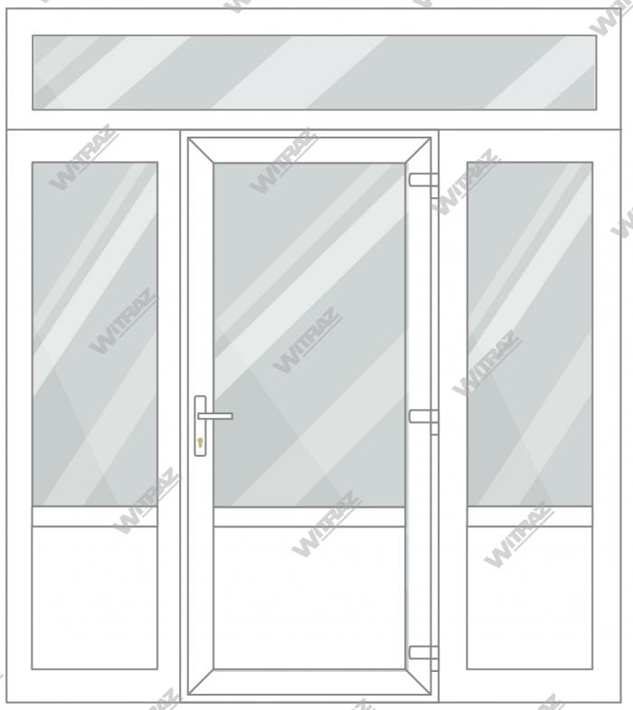 Entrédörrar i PVC med 2 sidofönster och 1 toppfönster - Dörr (glas + PVC) + 2 Sidor (glas + PVC) + Övre fönster (glas)