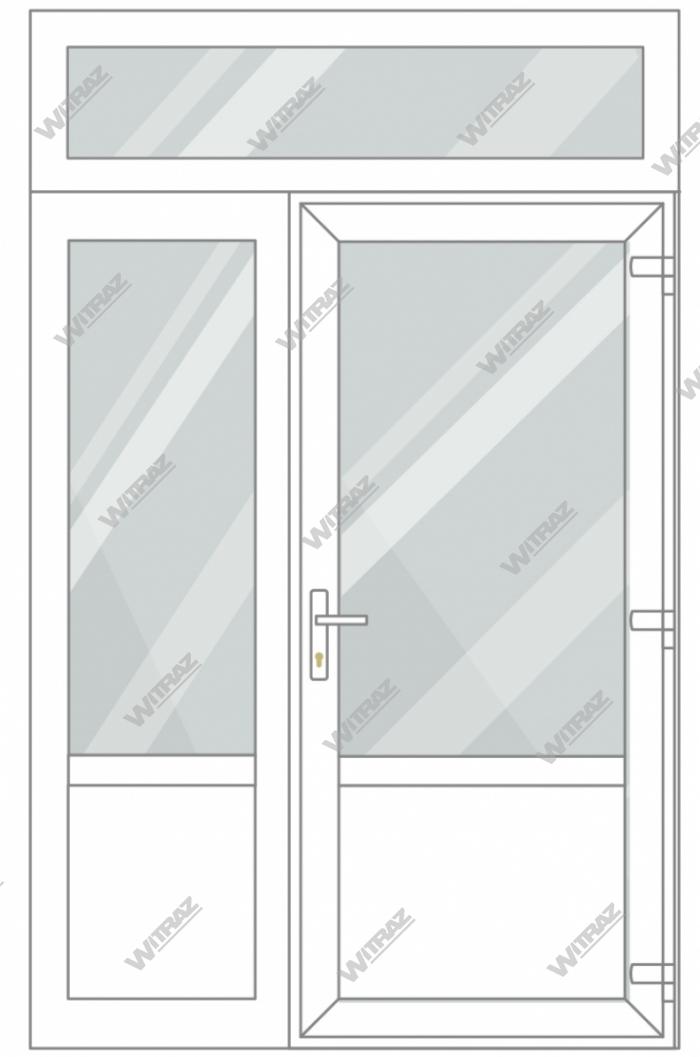 Entrédörrar i PVC med 1 sidofönster och 1 toppfönster - Dörr (glas + PVC) + Sida (glas + PVC) + Övre fönster (glas)