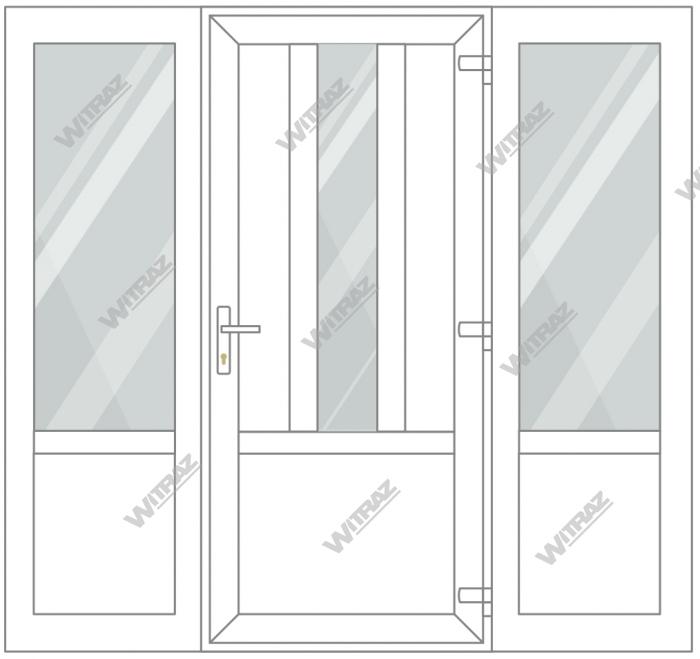 Entrédörrar i PVC med 2 sidofönster - Dörr ((PVC + glas + PVC) + PVC)) + 2 Sidor (glas + PVC)