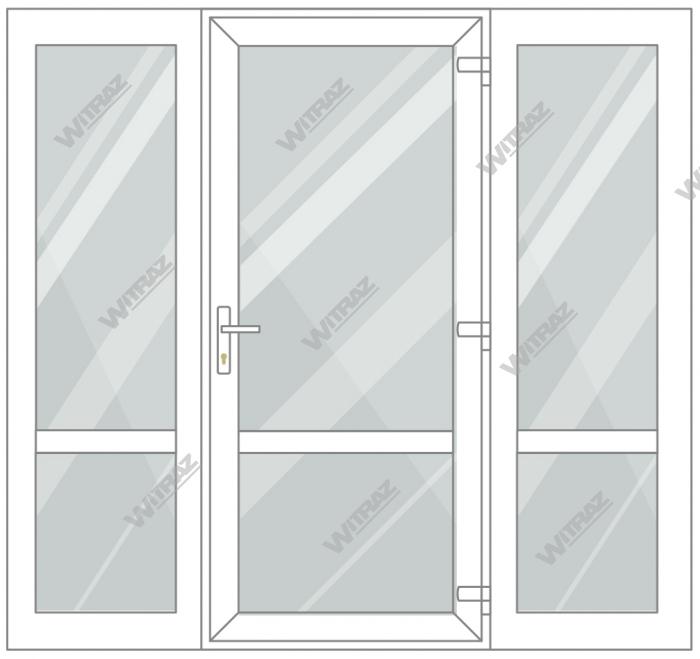 Entrédörrar i PVC med 2 sidofönster - Dörr (glas + glas) + 2 Sidor (glas + glas)