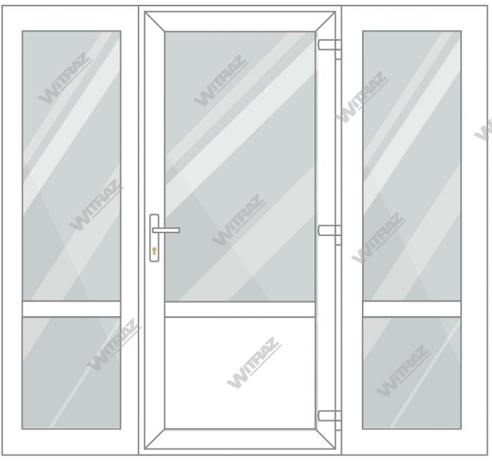Entrédörrar i PVC med 2 sidofönster - Dörr (glas + PVC) + 2 Sidor (glas + glas)