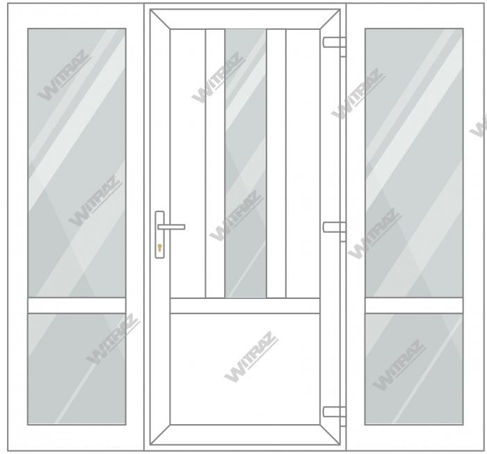 Entrédörrar i PVC med 2 sidofönster - Dörr ((PVC + glas + PVC) + PVC)) + 2 Sidor (glas + glas)
