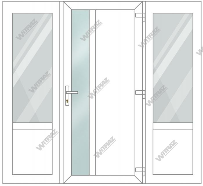 Entrédörrar i PVC med 2 sidofönster - Dörr (matt glas + PVC) + 2 Sidor (glas + PVC)