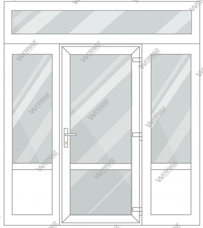 Entrédörrar i PVC med 2 sidofönster och 1 toppfönster - Dörr (glas + glas) + 2 Sidor (glas + PVC) + Övre fönster (glas)