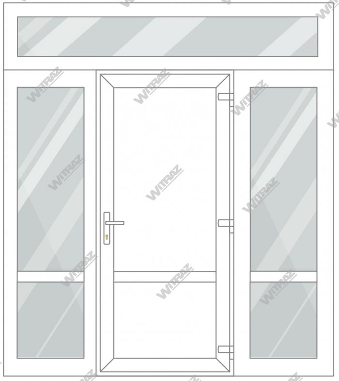 Entrédörrar i PVC med 2 sidofönster och 1 toppfönster - Dörr (PVC + PVC) + 2 Sidor (glas + glas) + Övre fönster (glas)
