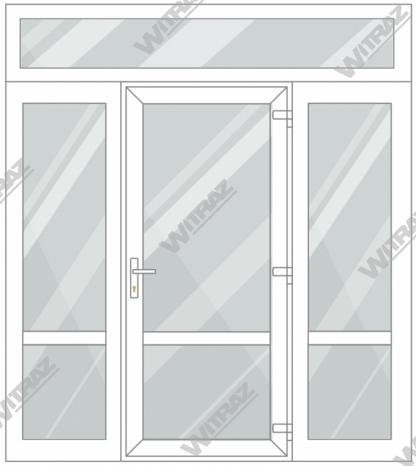  Entrédörrar i PVC med 2 sidofönster och 1 toppfönster - Dörr (glas + glas) + 2 Sidor (glas + glas) + Övre fönster (glas)