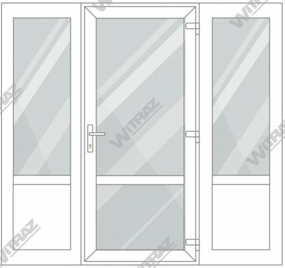  Entrédörrar i PVC med 2 sidofönster - Dörr (glas + glas) + 2 Sidor (glas + PVC)