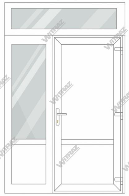  Entrédörrar i PVC med 1 sidofönster och 1 toppfönster - Dörr (PVC + PVC) + Sida (glas + PVC) + Övre fönster (glas)