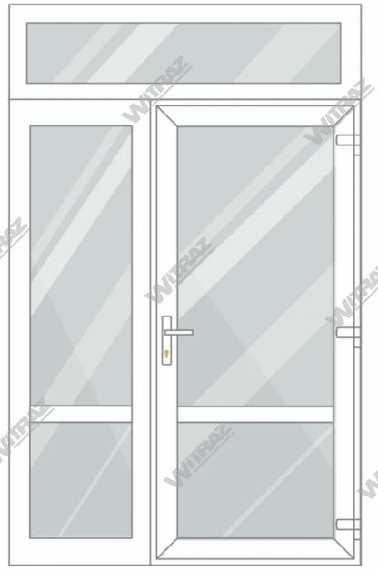  Entrédörrar i PVC med 1 sidofönster och 1 toppfönster - Dörr (glas + glas) + Sida (glas + glas) + Övre fönster (glas)