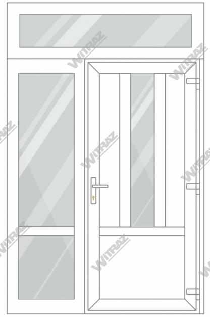  Entrédörrar i PVC med 1 sidofönster och 1 toppfönster - Dörr ((PVC + glas + PVC) + PVC)) + Sida (glas + glas) + Övre fönster (glas)