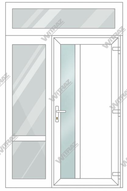  Entrédörrar i PVC med 1 sidofönster och 1 toppfönster - Dörr (matt glas + PVC) + Sida (glas + glas) + Övre fönster (glas)