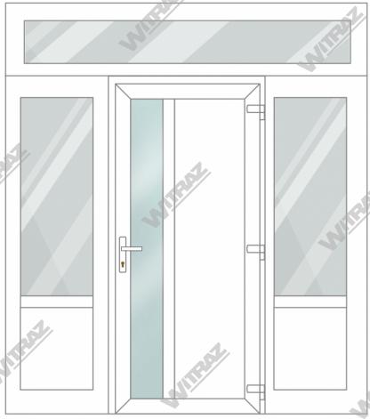  Entrédörrar i PVC med 2 sidofönster och 1 toppfönster - Dörr (matt glas + PVC) + 2 Sidor (glas + PVC) + Övre fönster (glas)