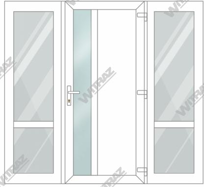  Entrédörrar i PVC med 2 sidofönster - Dörr  (matt glas + PVC) + 2 Sidor (glas + glas)