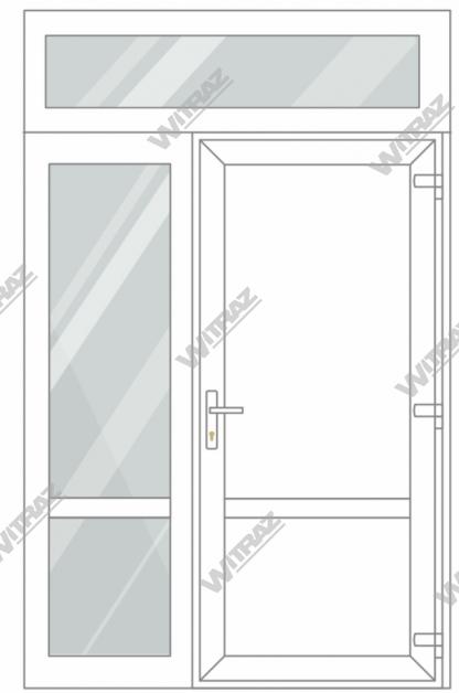  Entrédörrar i PVC med 1 sidofönster och 1 toppfönster - Dörr (PVC + PVC) + Sida (glas + glas) + Övre fönster (glas)