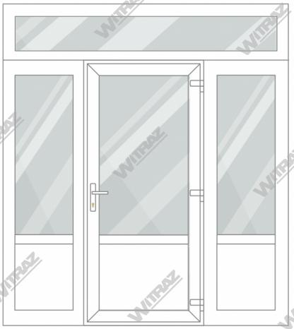  Entrédörrar i PVC med 2 sidofönster och 1 toppfönster - Dörr (glas + PVC) + 2 Sidor (glas + PVC) + Övre fönster (glas)