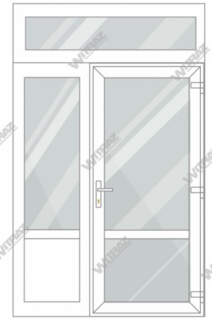  Entrédörrar i PVC med 1 sidofönster och 1 toppfönster - Dörr (glas + glas) + Sida (glas + PVC) + Övre fönster (glas)