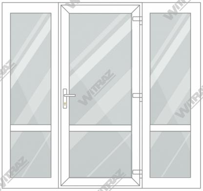  Entrédörrar i PVC med 2 sidofönster - Dörr (glas + glas) + 2 Sidor (glas + glas)