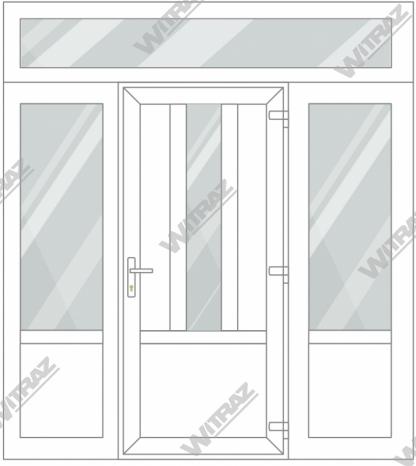  Entrédörrar i PVC med 2 sidofönster och 1 toppfönster - Dörr ((PVC + glas + PVC) + PVC)) + 2 Sidor (glas + PVC) + Övre fönster (glas)