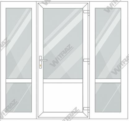  Entrédörrar i PVC med 2 sidofönster - Dörr (glas + PVC) + 2 Sidor (glas + glas)