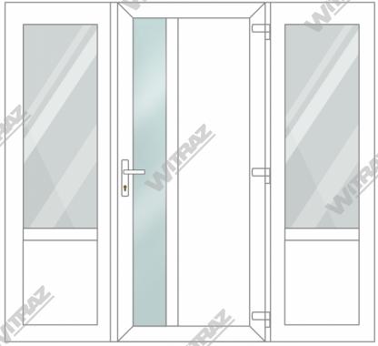  Entrédörrar i PVC med 2 sidofönster - Dörr  (matt glas + PVC) + 2 Sidor (glas + PVC)