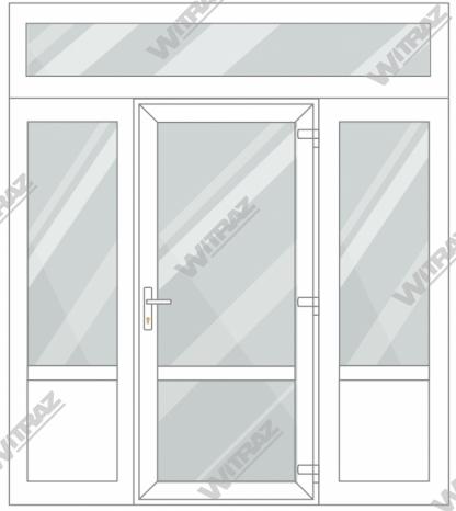  Entrédörrar i PVC med 2 sidofönster och 1 toppfönster - Dörr (glas + glas) + 2 Sidor (glas + PVC) + Övre fönster (glas)