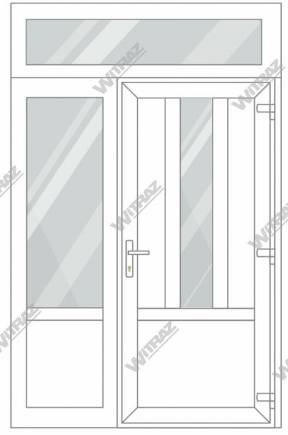  Entrédörrar i PVC med 1 sidofönster och 1 toppfönster - Dörr ((PVC + glas + PVC) + PVC)) + Sida (glas + PVC) + Övre fönster (glas)