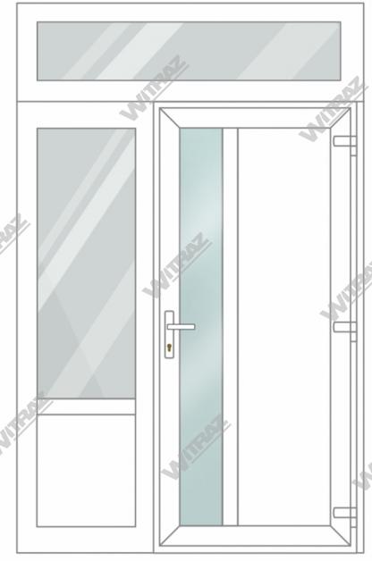  Entrédörrar i PVC med 1 sidofönster och 1 toppfönster - Dörr (matt glas + PVC) + Sida (glas + PVC) + Övre fönster (glas)